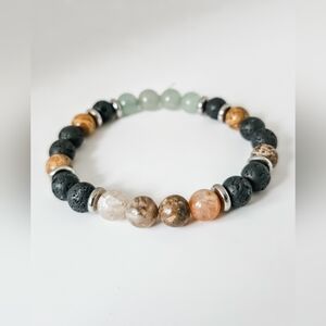 Semi-precious stone & lava bead stretch bracelet